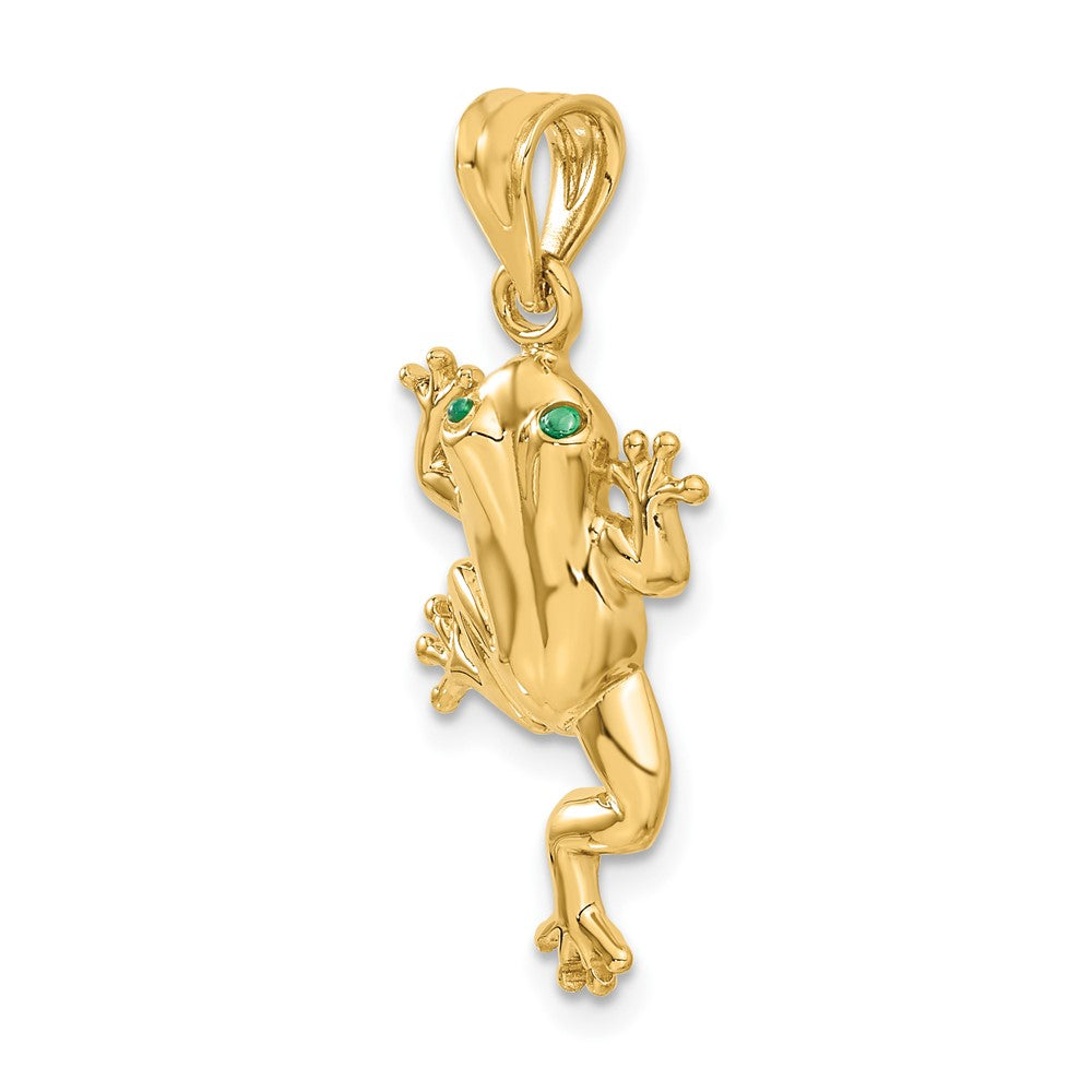 14k Gold Frog Pendant with Enameled Green Eyes - Charlie & Co. Jewelry