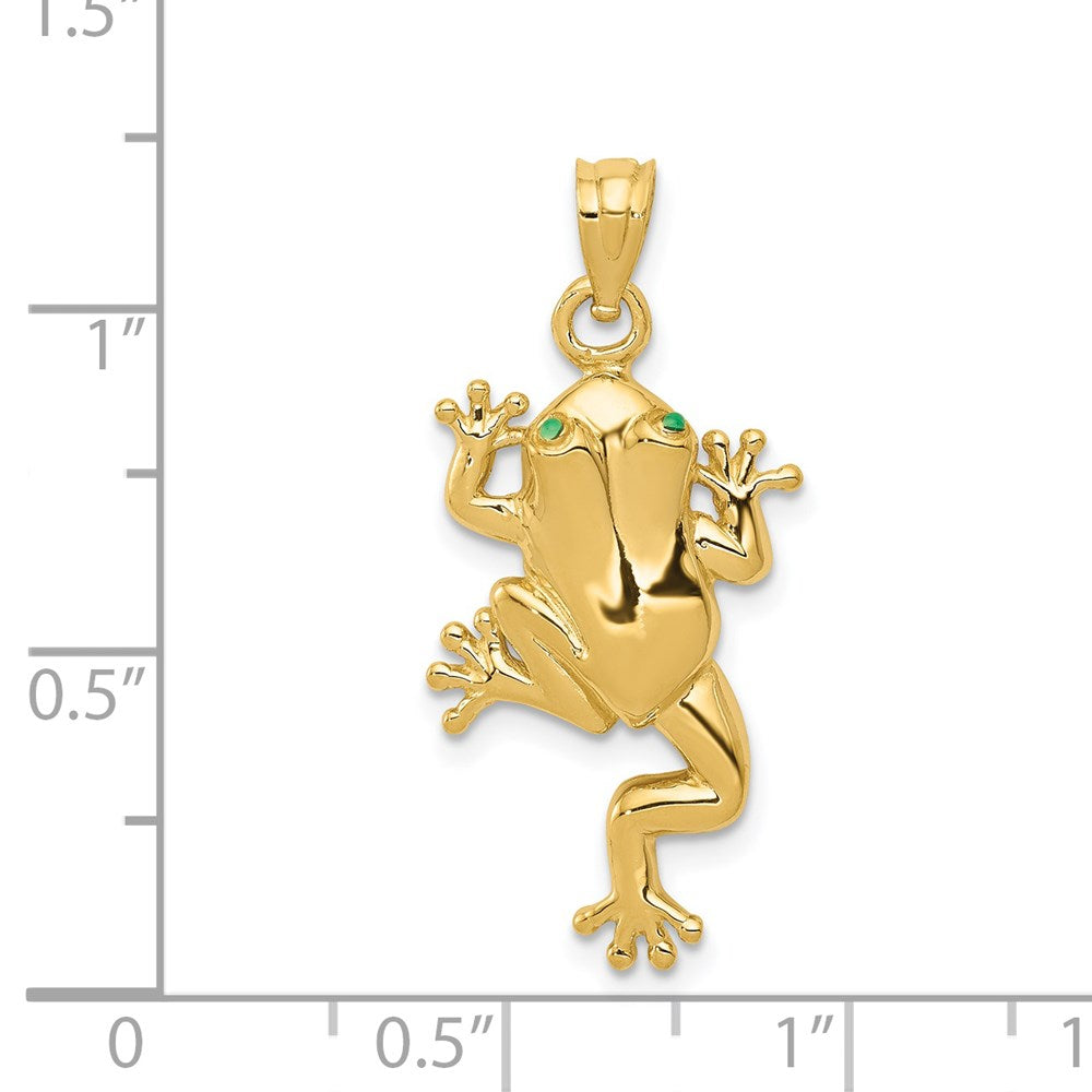 14k Gold Frog Pendant with Enameled Green Eyes - Charlie & Co. Jewelry