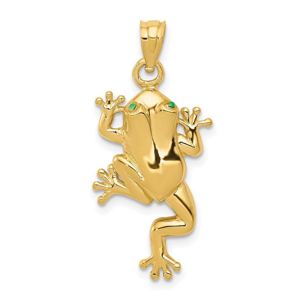14k Gold Frog Pendant with Enameled Green Eyes - Charlie & Co. Jewelry