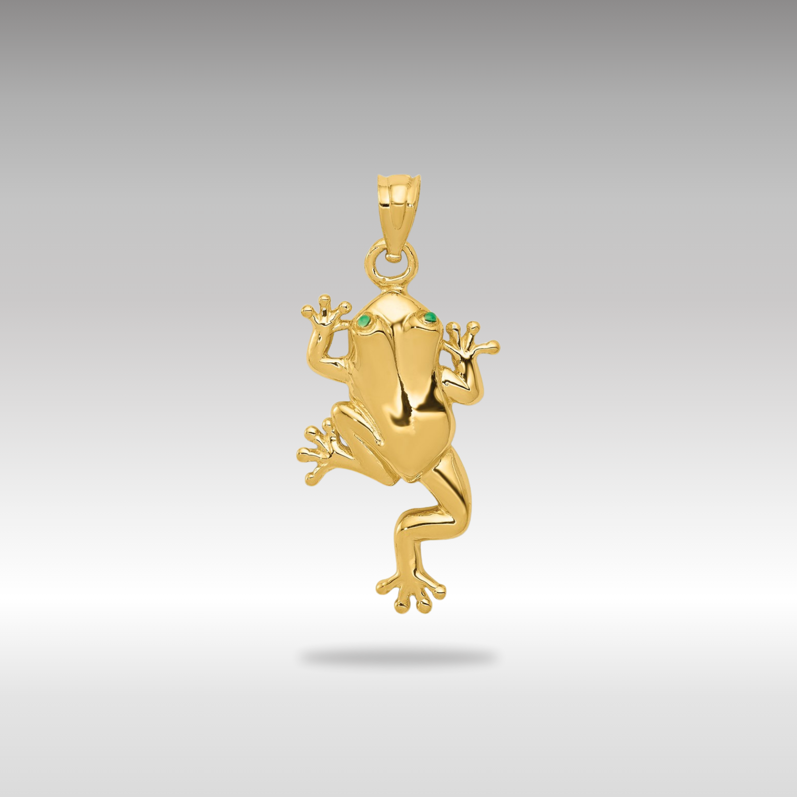 Gold Frog Pendant with Enameled Green Eyes - Charlie & Co. Jewelry