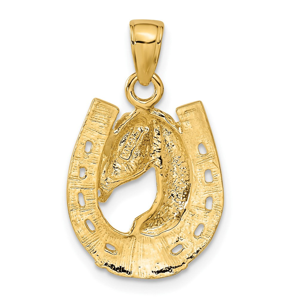 14k Gold Polished Horse Head in Horseshoe Necklace Pendant - Charlie & Co. Jewelry