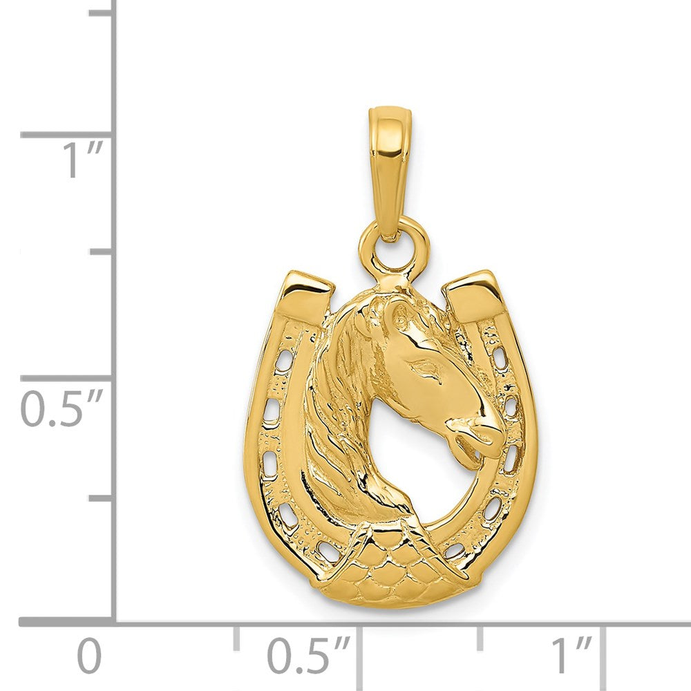 14k Gold Polished Horse Head in Horseshoe Necklace Pendant - Charlie & Co. Jewelry