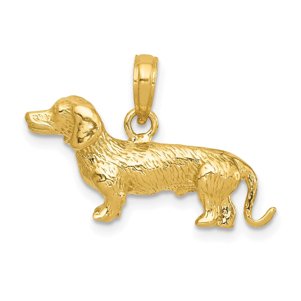 14K Gold Polished 3-D Wire-Haired Dachshund Necklace Pendant - Charlie & Co. Jewelry