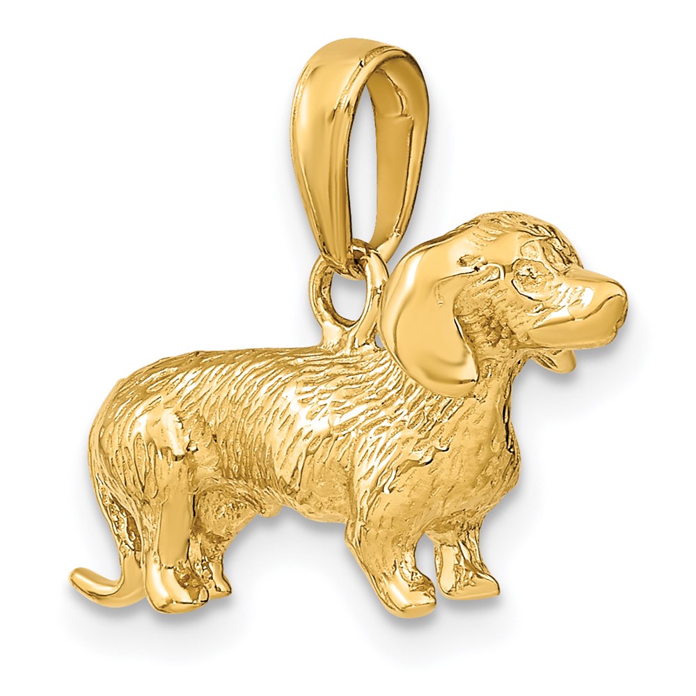 14K Gold Polished 3-D Wire-Haired Dachshund Necklace Pendant - Charlie & Co. Jewelry