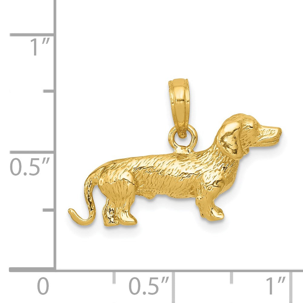 14K Gold Polished 3-D Wire-Haired Dachshund Necklace Pendant - Charlie & Co. Jewelry