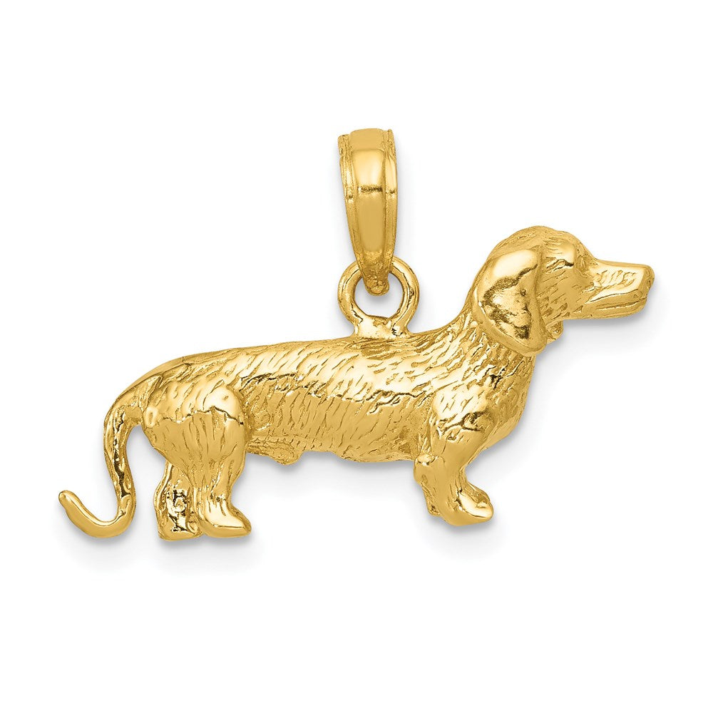14K Gold Polished 3-D Wire-Haired Dachshund Necklace Pendant - Charlie & Co. Jewelry