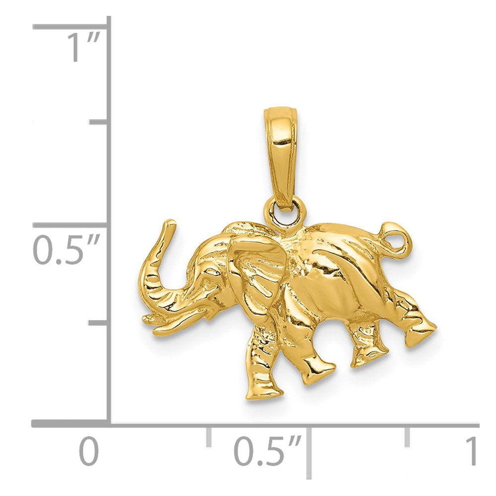14K Gold Polished 3D Elephant Pendant - Charlie & Co. Jewelry