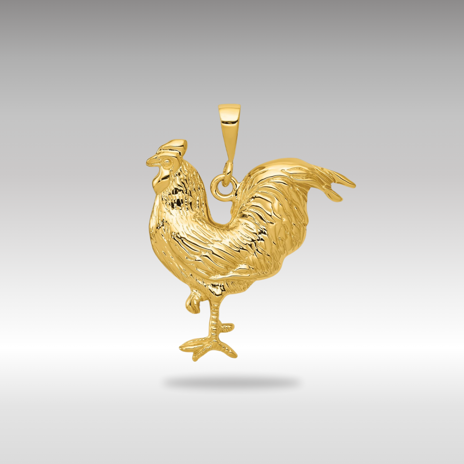 Gold Polished Rooster Necklace Pendant Model-C2391 - Charlie & Co. Jewelry