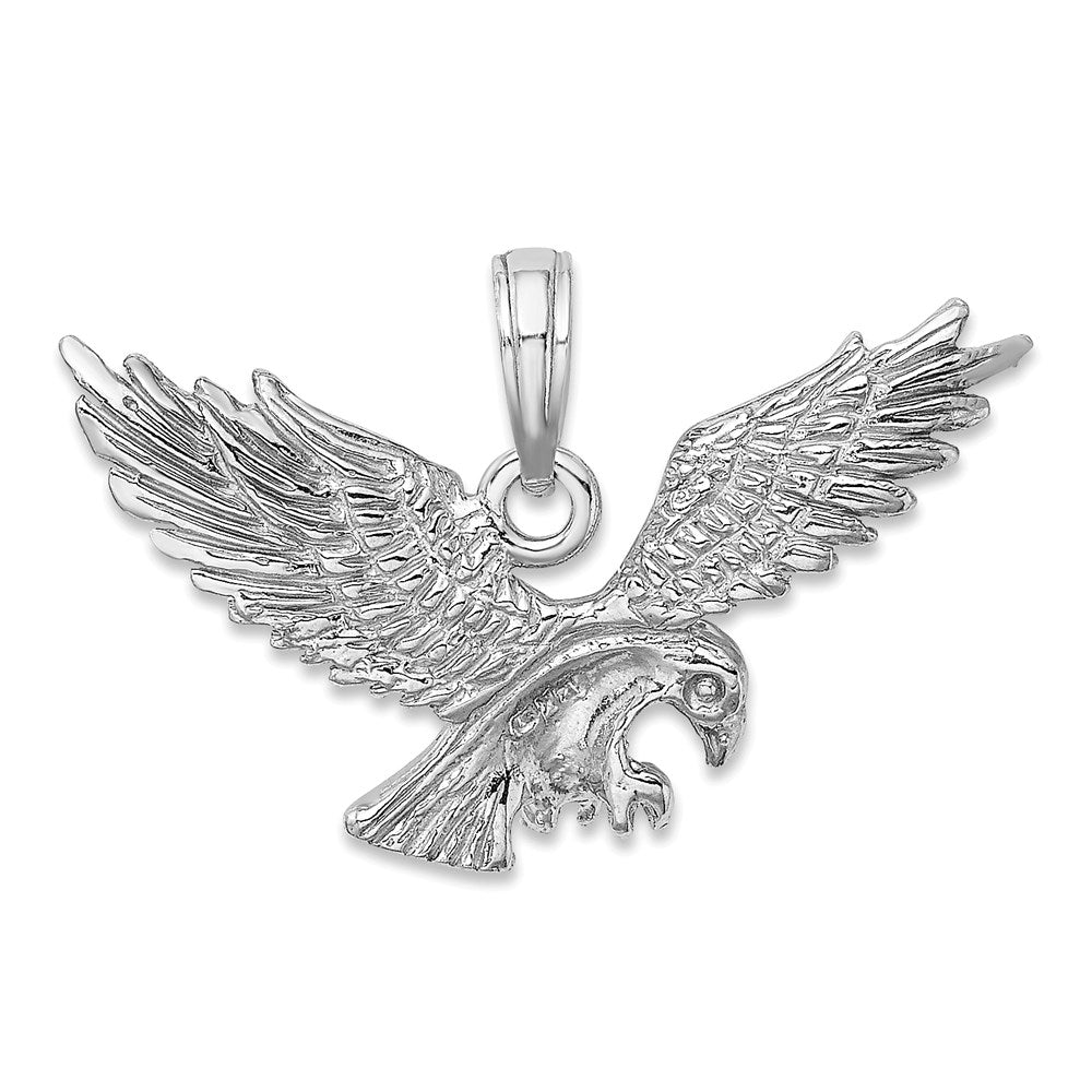 White Gold Large Textured Eagle Landing Charm - Model C2440W - Charlie & Co. Jewelry