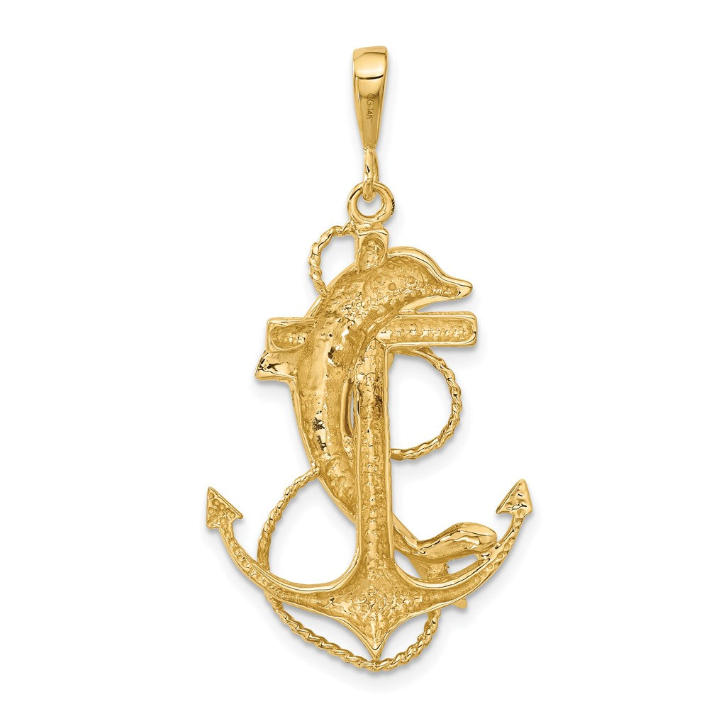 Charlie & Co Jewelry | 14k Solid Polished Anchor With Dolphin Pendant - Model C2489