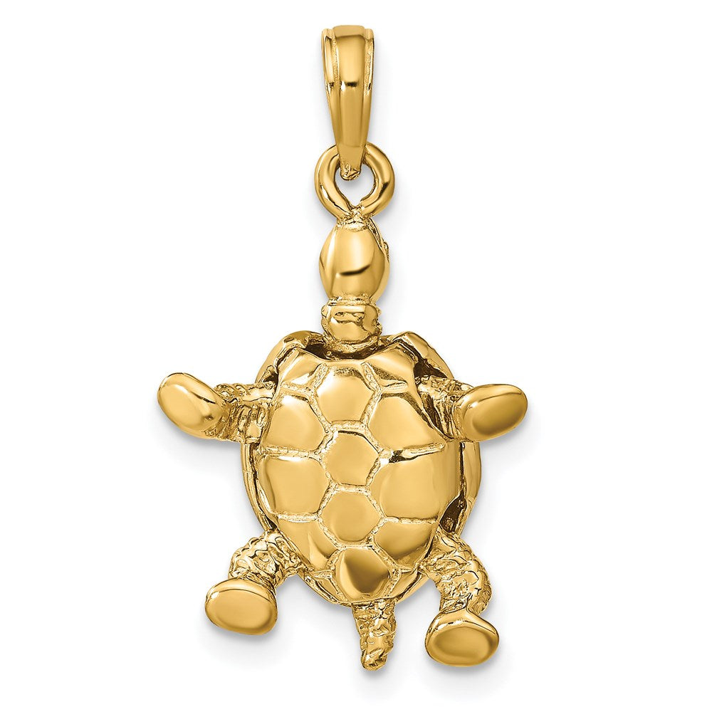 Gold Polished 3-D Moveable Turtle Pendant Model-C2544 - Charlie & Co. Jewelry