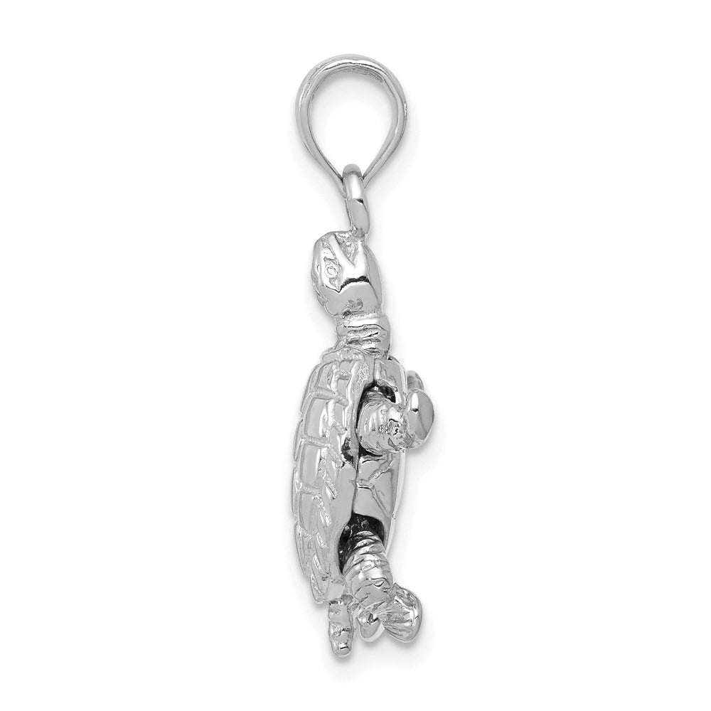 14K White Gold 3D Moveable Turtle Polished Necklace Pendant - Charlie & Co. Jewelry