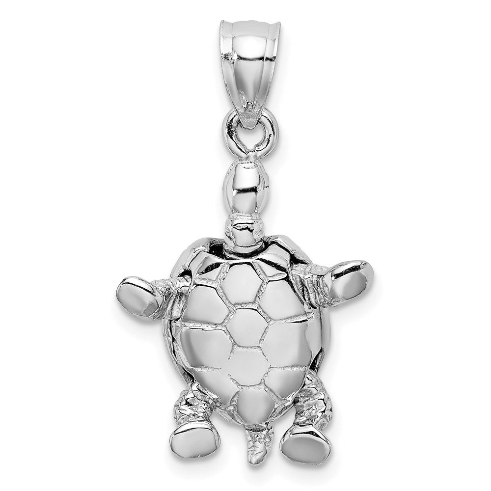 14K White Gold 3D Moveable Turtle Polished Necklace Pendant - Charlie & Co. Jewelry