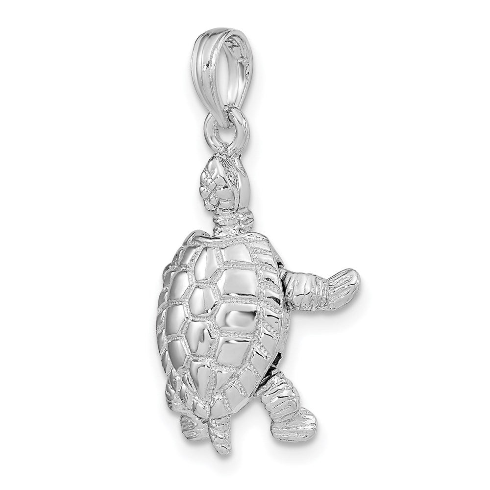 14K White Gold 3D Moveable Turtle Polished Necklace Pendant - Charlie & Co. Jewelry