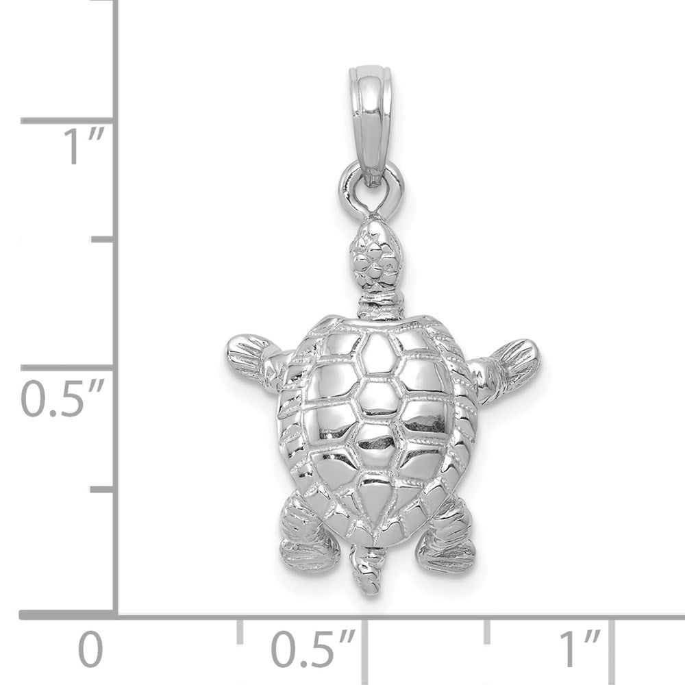 14K White Gold 3D Moveable Turtle Polished Necklace Pendant - Charlie & Co. Jewelry