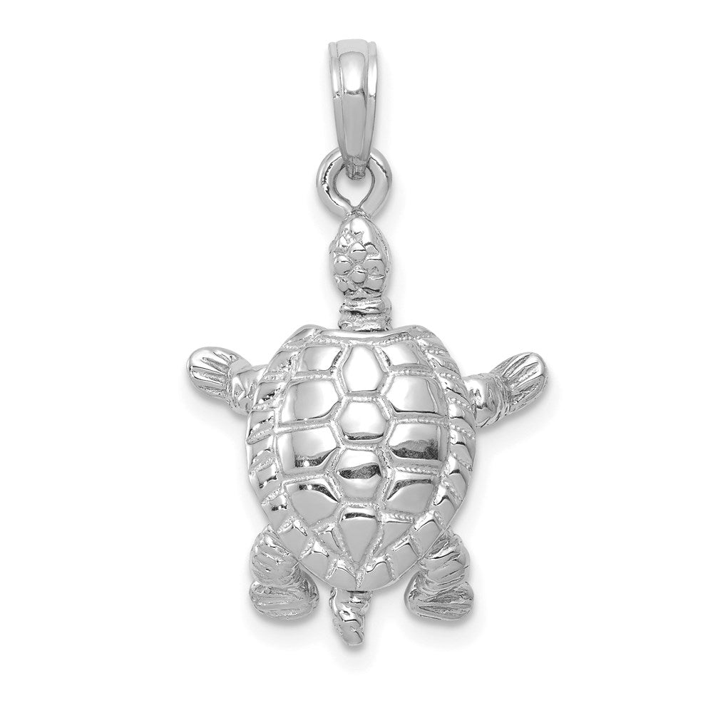 14K White Gold 3D Moveable Turtle Polished Necklace Pendant - Charlie & Co. Jewelry