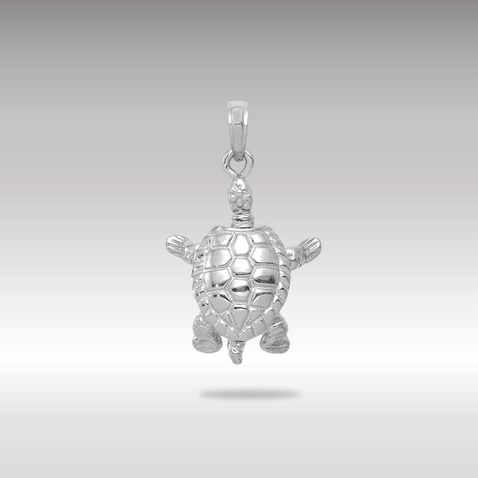 White Gold 3D Moveable Turtle Polished Necklace Pendant - Charlie & Co. Jewelry