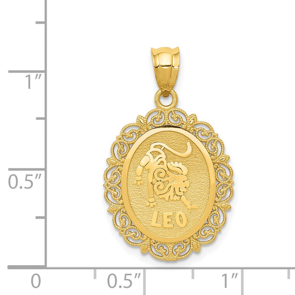 14K Gold Satin Polished Leo Zodiac Oval Pendant - Charlie & Co. Jewelry