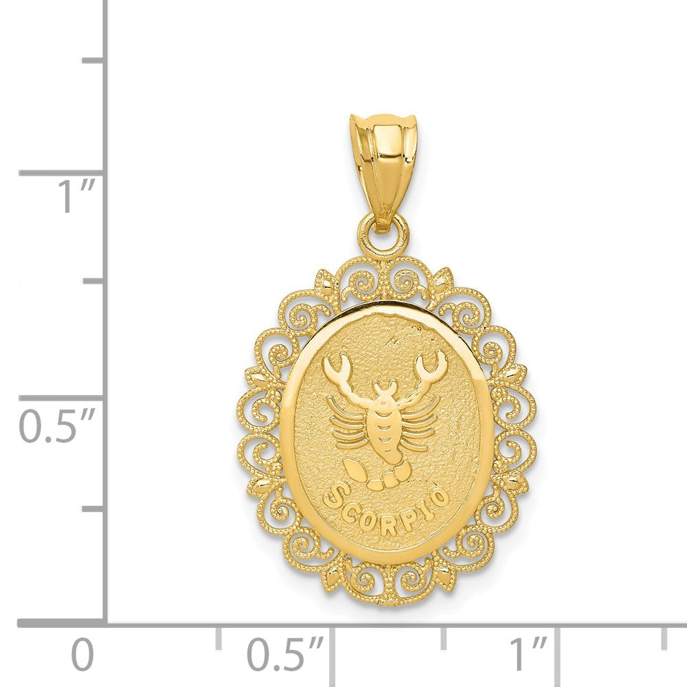 14K Gold Satin Polished Scorpio Zodiac Oval Pendant - Charlie & Co. Jewelry