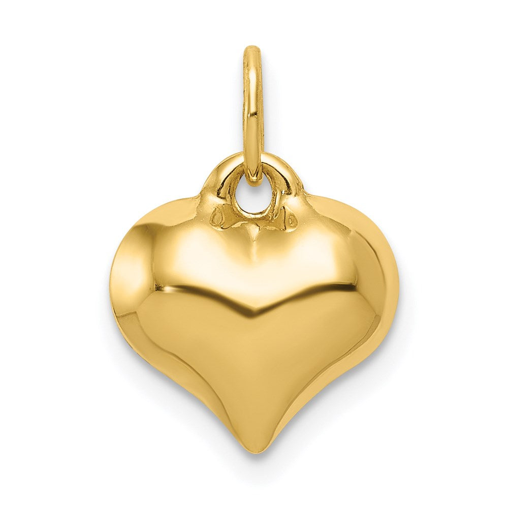 Gold Small Puffed Heart Necklace Charm Model-C2907 - Charlie & Co. Jewelry
