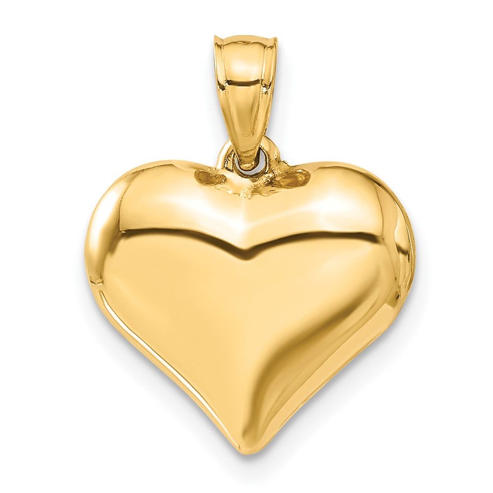 Gold Medium Puffed Heart Necklace Charm Model-C2909 - Charlie & Co. Jewelry