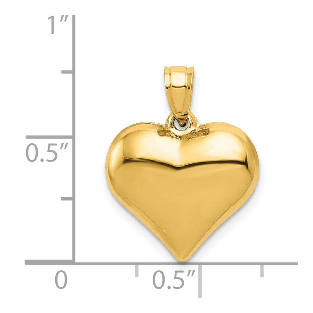 Gold Medium Puffed Heart Necklace Charm Model-C2909 - Charlie & Co. Jewelry