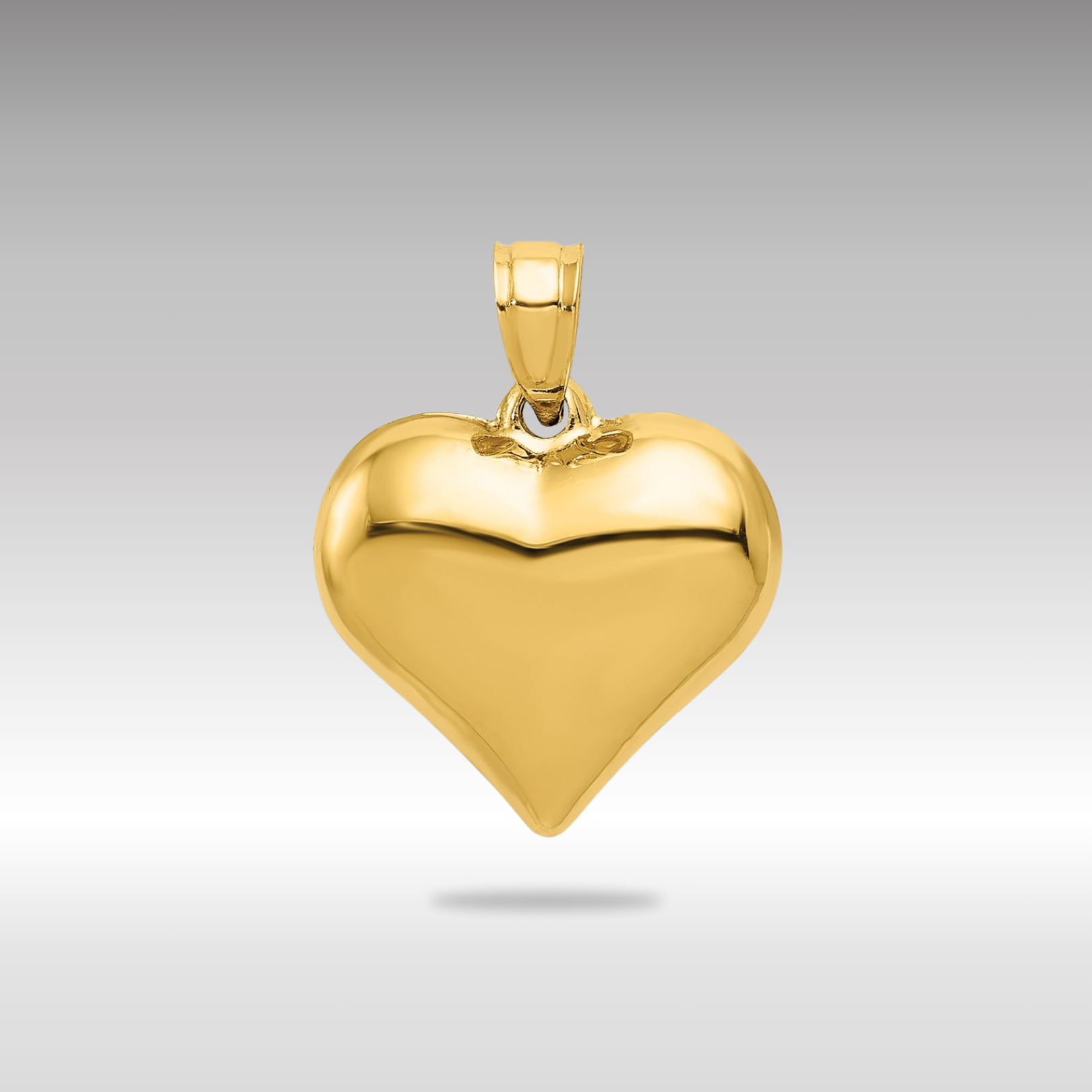 Gold Medium Puffed Heart Necklace Charm Model-C2909 - Charlie & Co. Jewelry