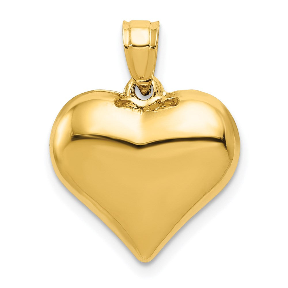 Gold Medium Puffed Heart Necklace Charm Model-C2909 - Charlie & Co. Jewelry