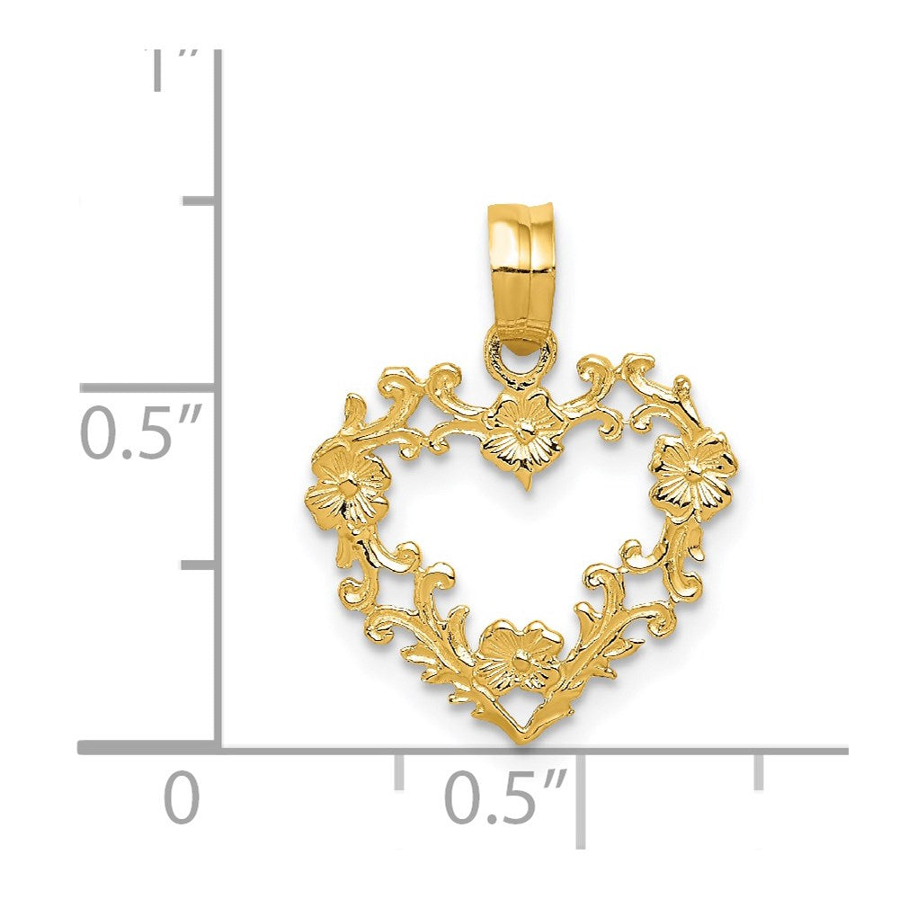 Gold Floral Heart Necklace Charm Model-C2922 - Charlie & Co. Jewelry