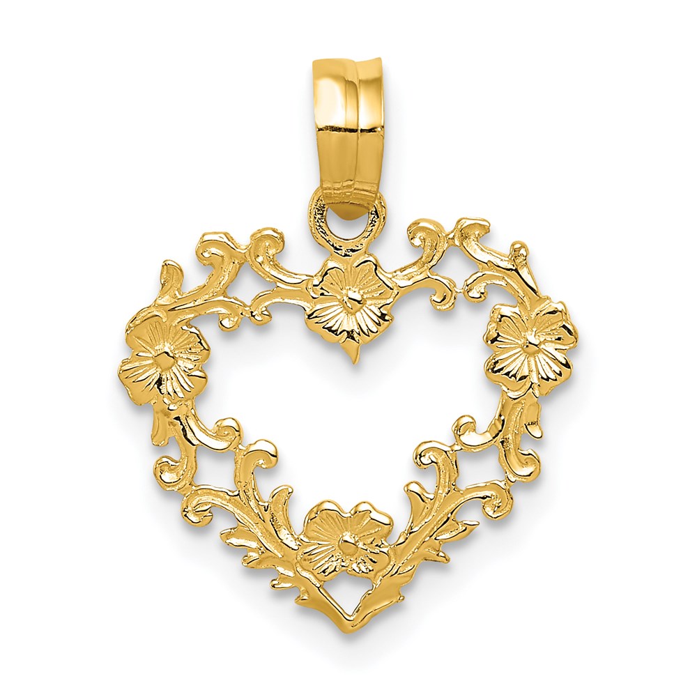Gold Floral Heart Necklace Charm Model-C2922 - Charlie & Co. Jewelry