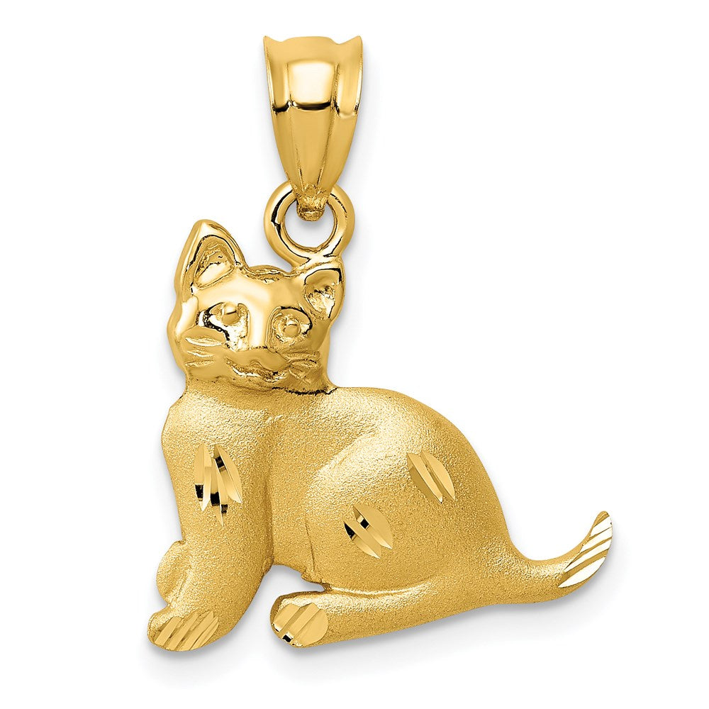 14k Gold Playful Cat Necklace Pendant - Charlie & Co. Jewelry