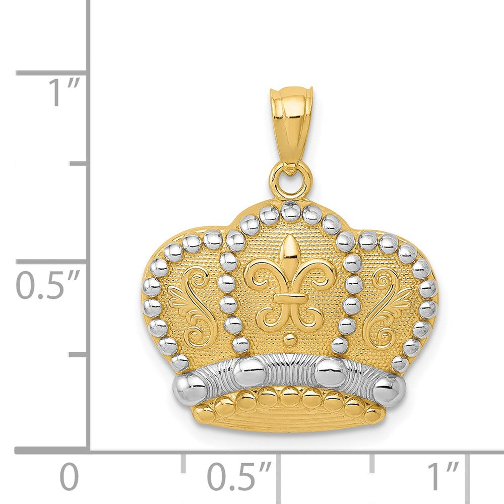 Yellow and White Gold Crown Pendant Necklace - Model C3085 - Charlie & Co. Jewelry