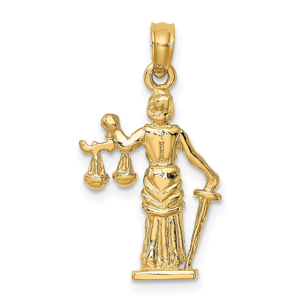 Gold 3-D Lady of Justice Pendant Necklace Model-C3121 - Charlie & Co. Jewelry