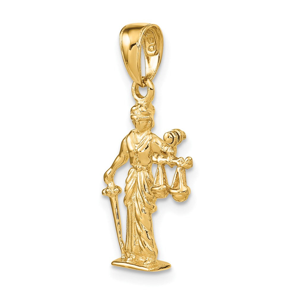 Gold 3-D Lady of Justice Pendant Necklace Model-C3121 - Charlie & Co. Jewelry
