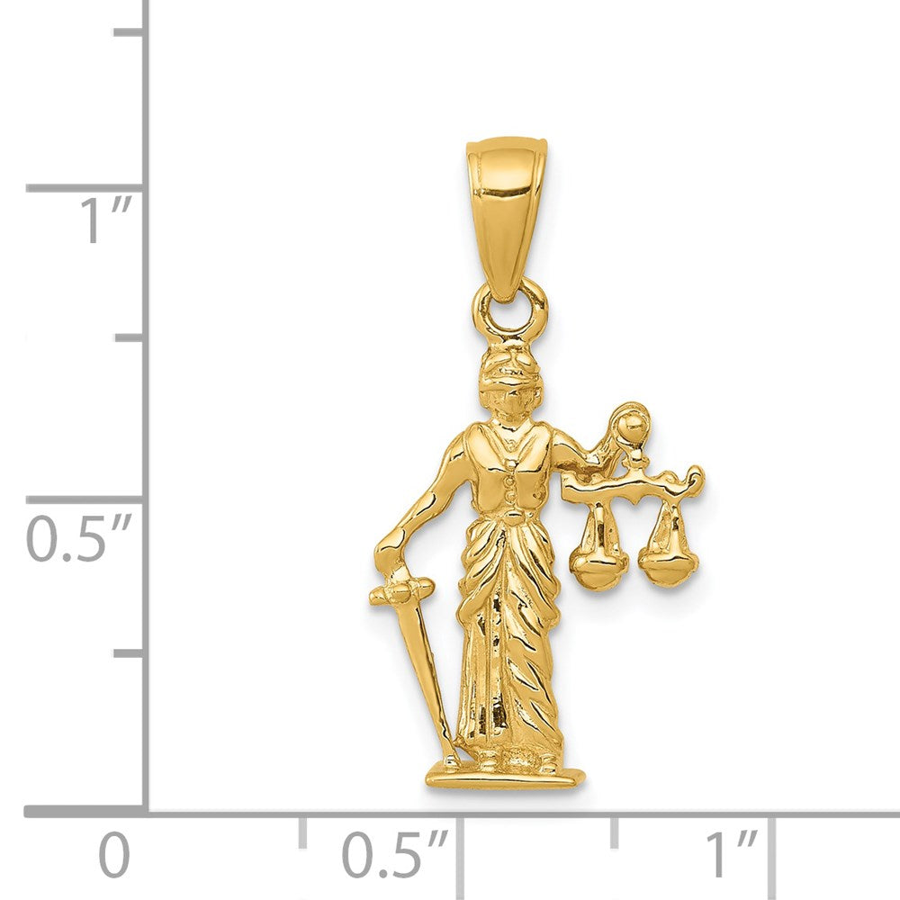 Gold 3-D Lady of Justice Pendant Necklace Model-C3121 - Charlie & Co. Jewelry