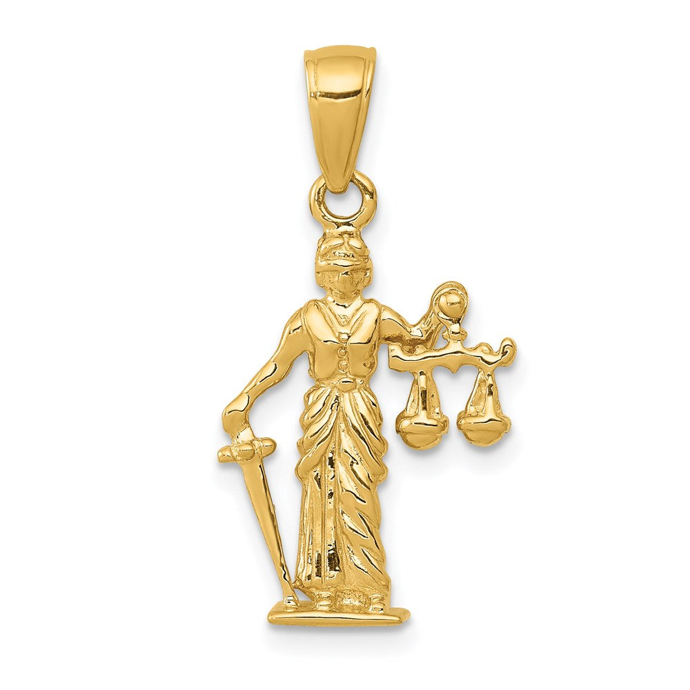 Gold 3-D Lady of Justice Pendant Necklace Model-C3121 - Charlie & Co. Jewelry