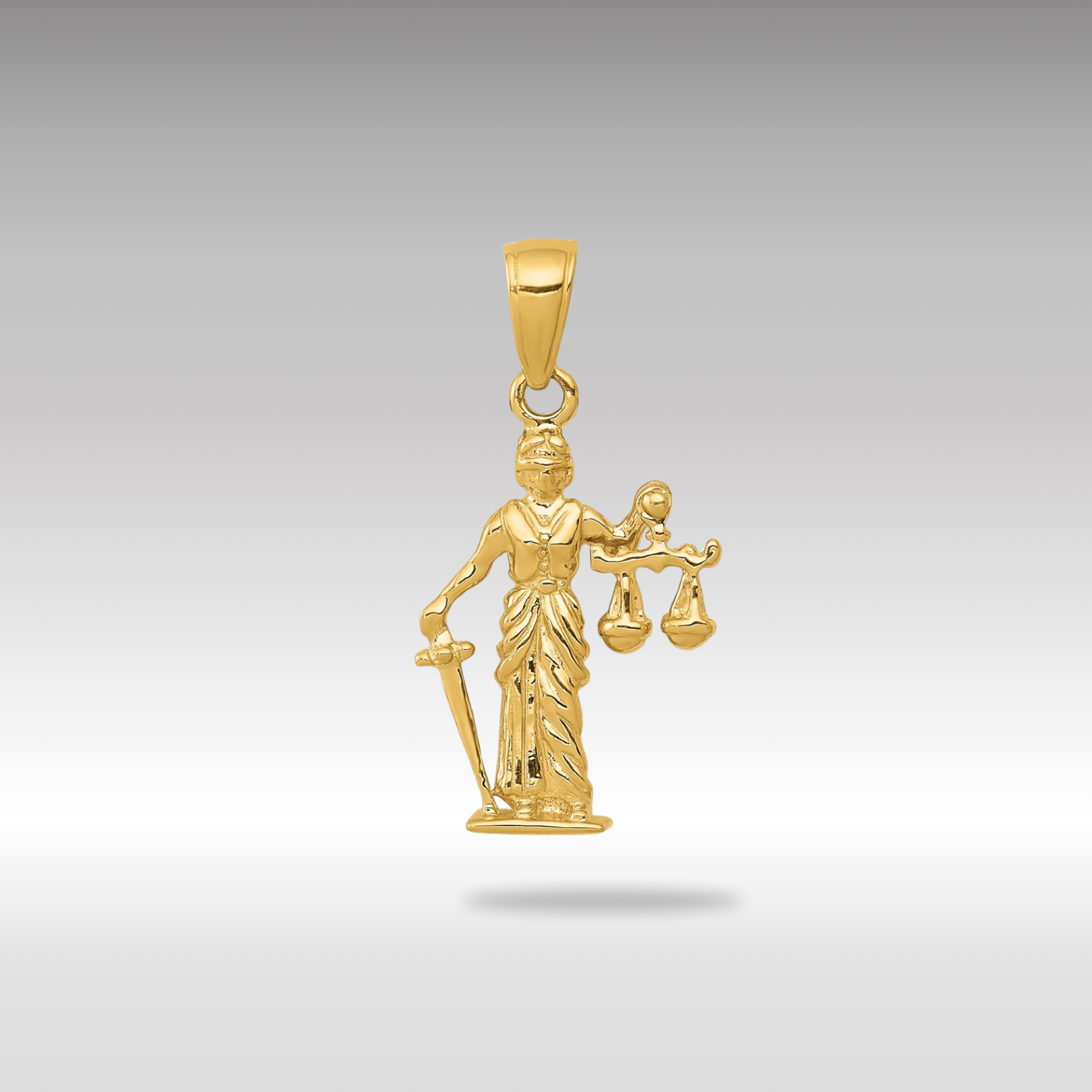 Gold 3-D Lady of Justice Pendant Necklace Model-C3121 - Charlie & Co. Jewelry