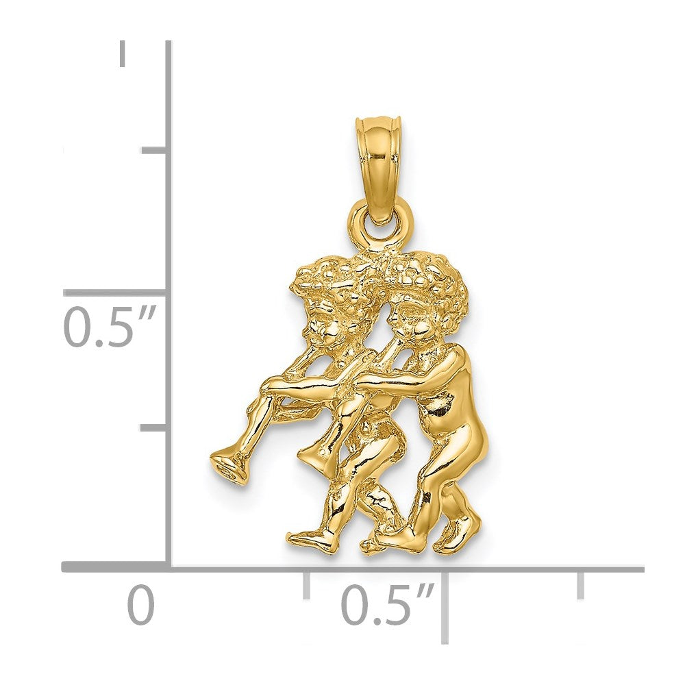 Gold 3-D Gemini Twin Small Zodiac Charm Necklace Model-C3145 - Charlie & Co. Jewelry