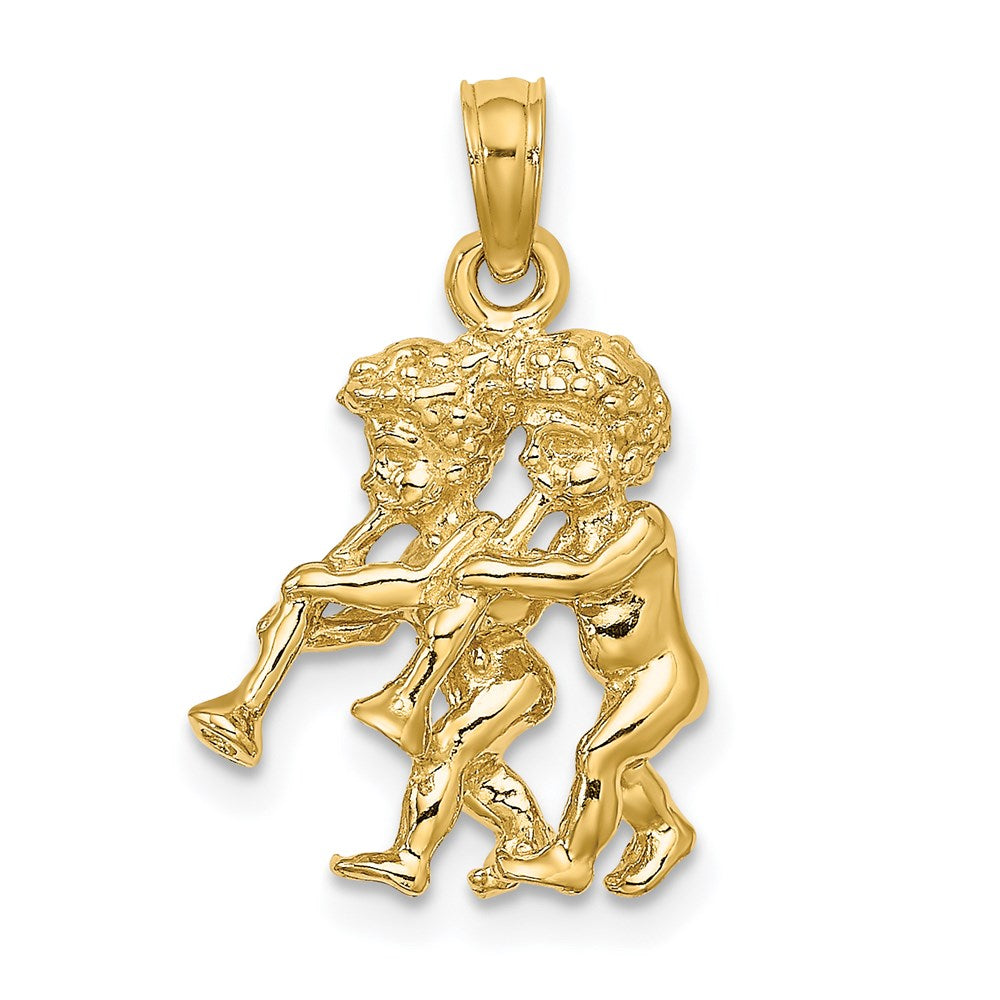 Gold 3-D Gemini Twin Small Zodiac Charm Necklace Model-C3145 - Charlie & Co. Jewelry