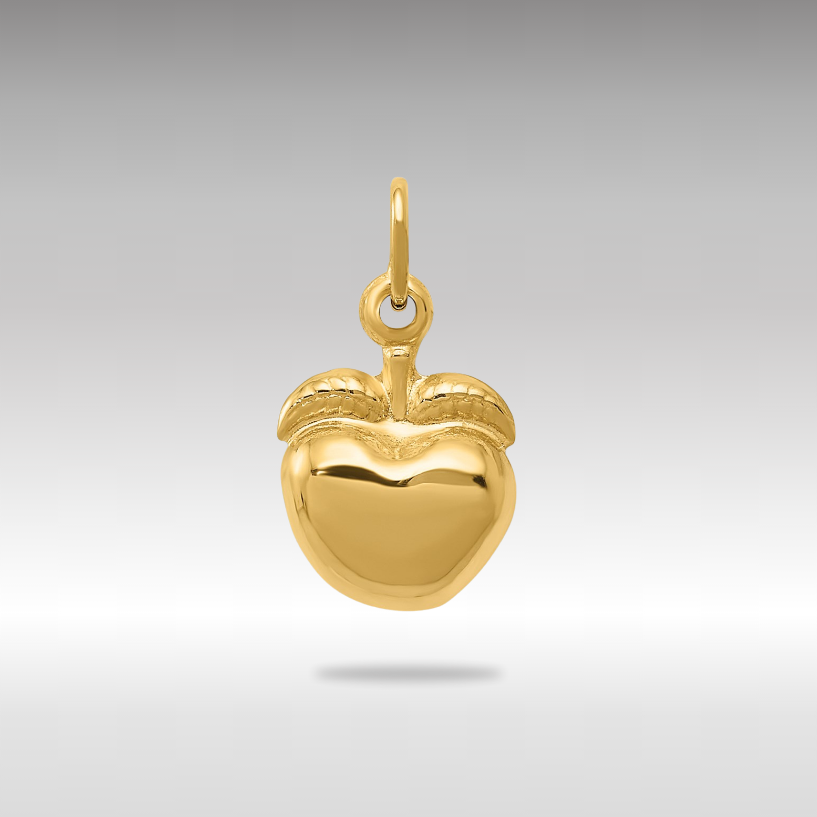 Gold Small Polished Apple Charm Necklace Model-C3203 - Charlie & Co. Jewelry