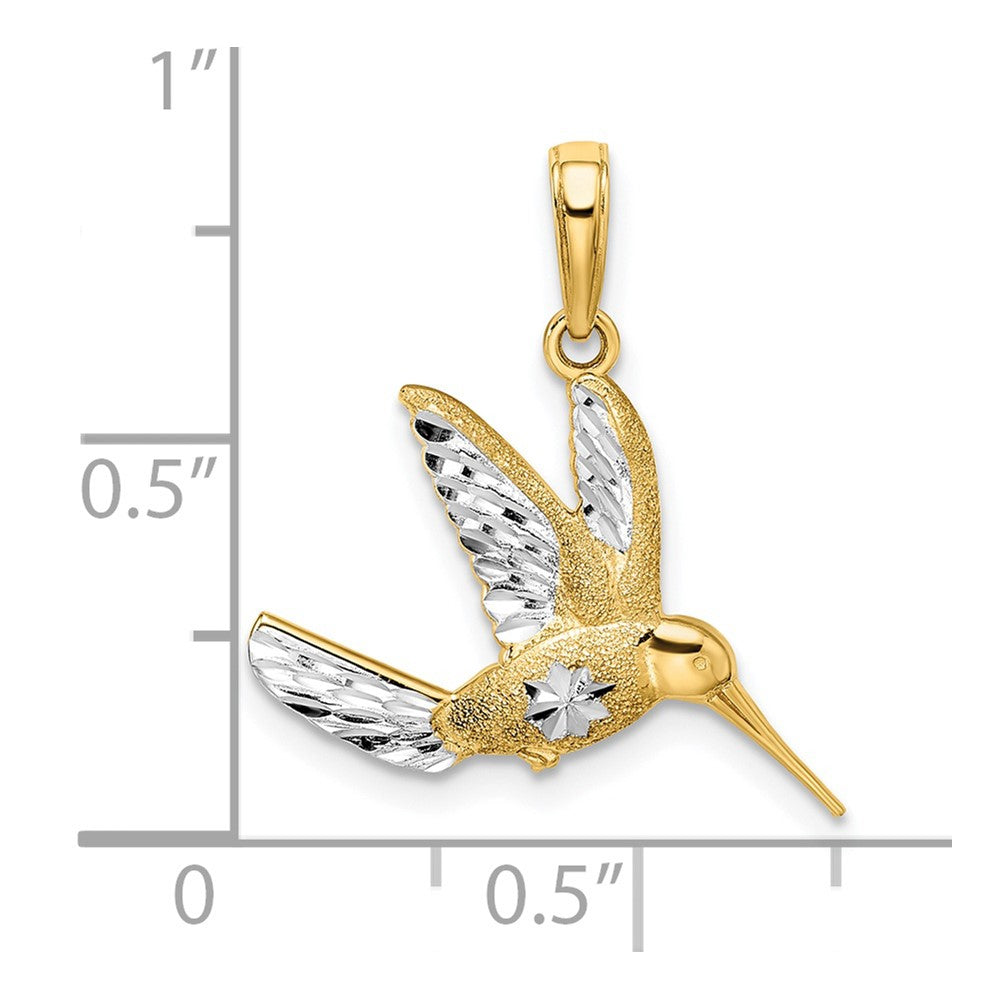 Yellow and White Gold Diamond-Cut Hummingbird Pendant Necklace Model-C3477DC/RH - Charlie & Co. Jewelry