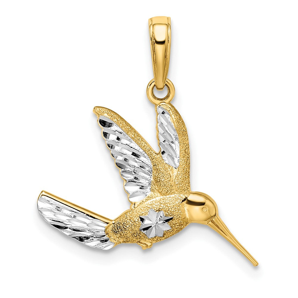 Yellow and White Gold Diamond-Cut Hummingbird Pendant Necklace Model-C3477DC/RH - Charlie & Co. Jewelry