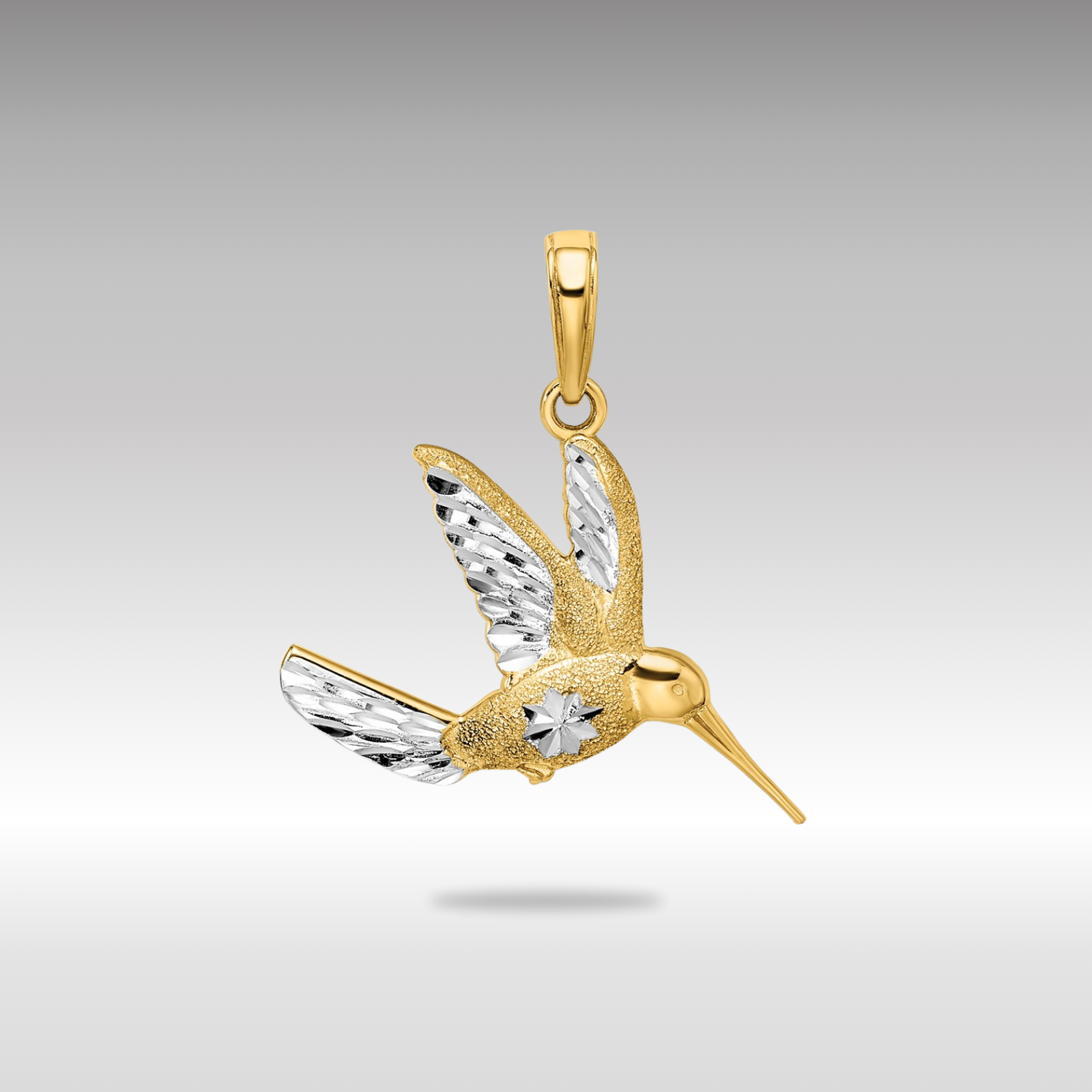 Yellow and White Gold Diamond-Cut Hummingbird Pendant Necklace Model-C3477DC/RH - Charlie & Co. Jewelry