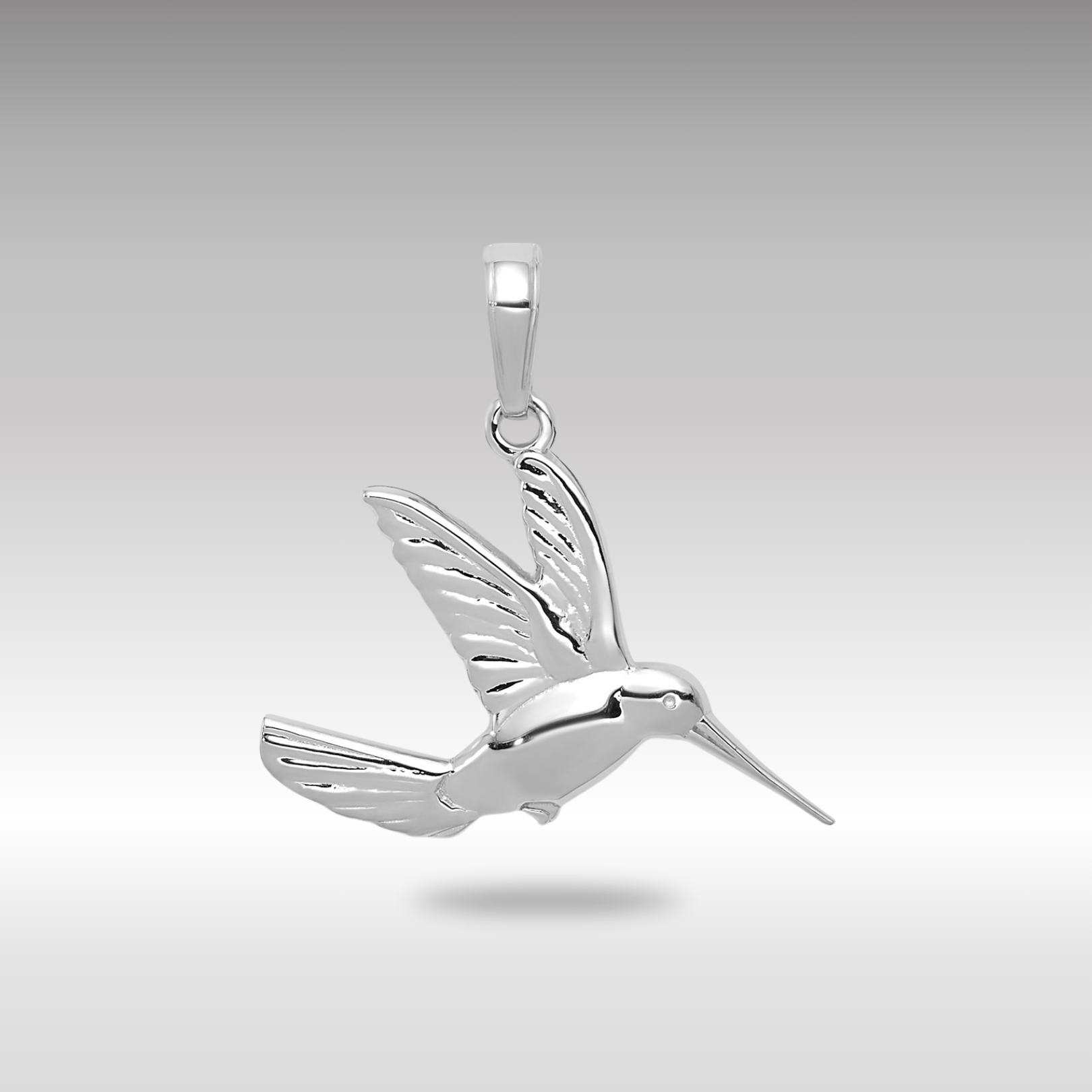 White Gold Polished Hummingbird in Flight Pendant - Model C3477W - Charlie & Co. Jewelry