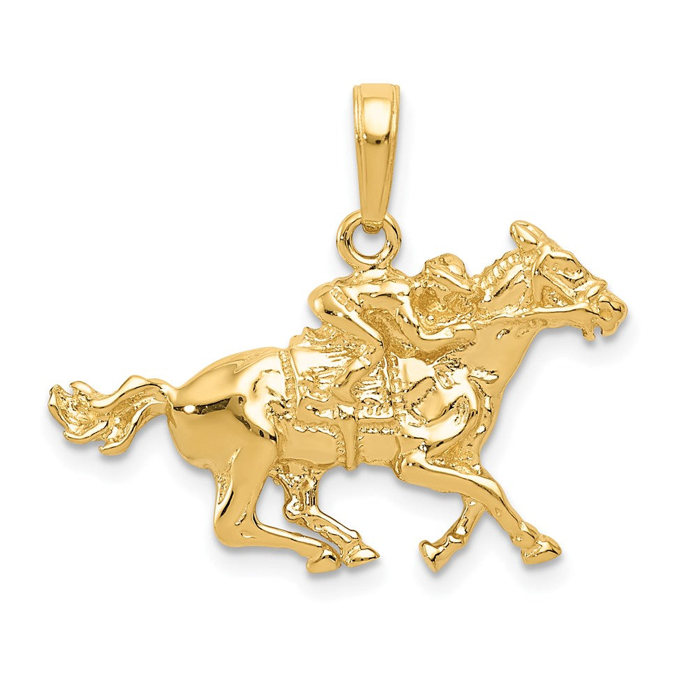 Gold Jockey on Horse Large Pendant Necklace - Model C3568 - Charlie & Co. Jewelry