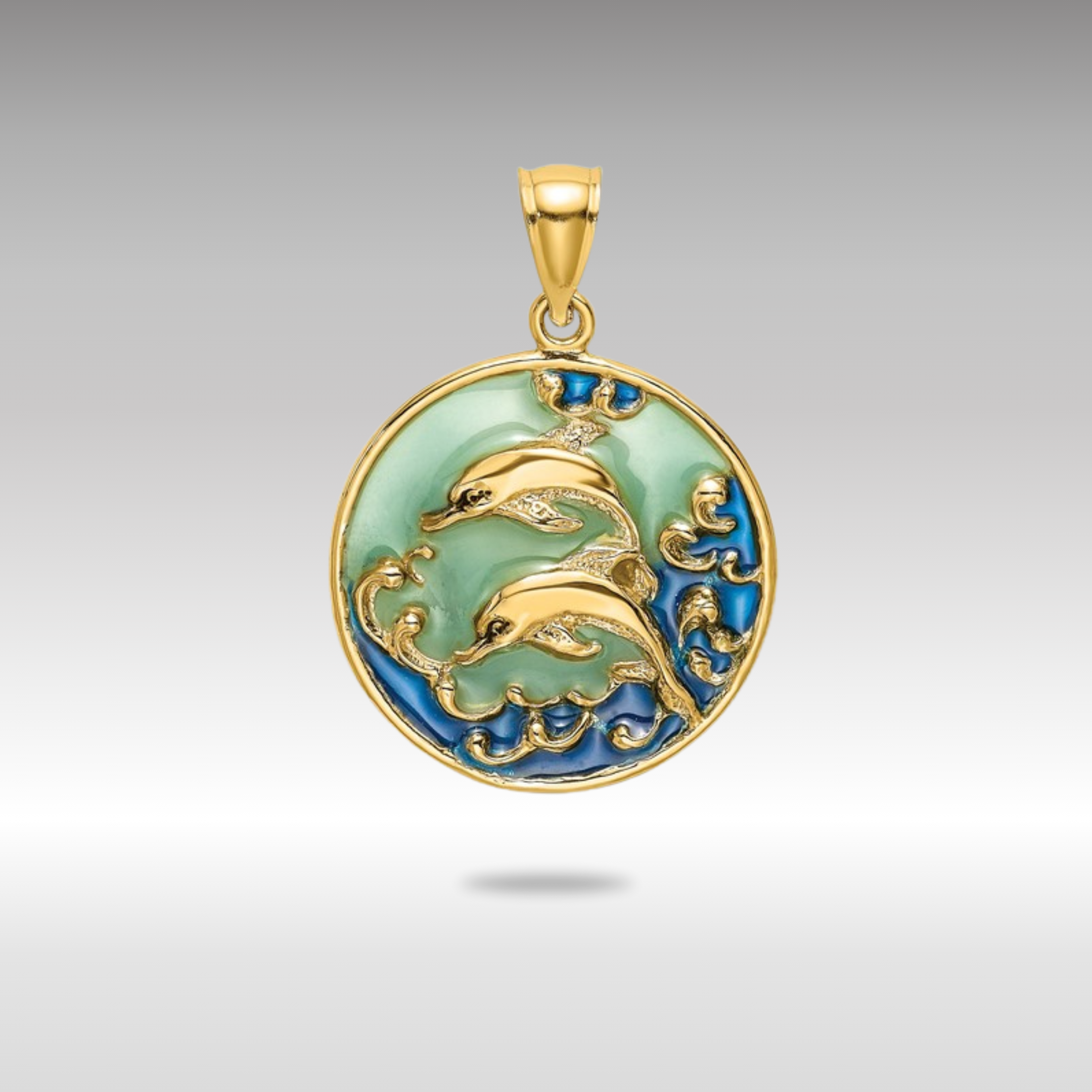 14k 2-d Dolphins W/blue Enameled Charm - Model K8619