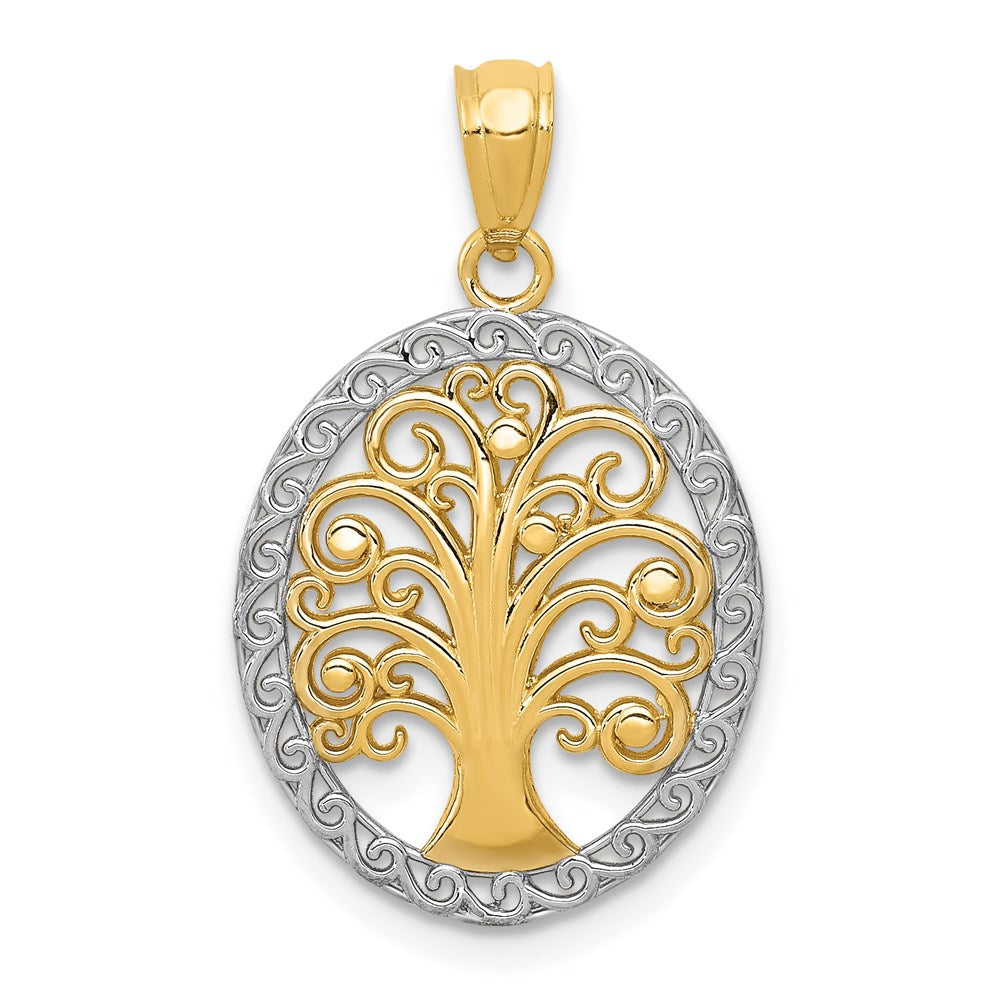 14K Yellow and White Gold Tree of Life Pendant Necklace - Charlie & Co. Jewelry