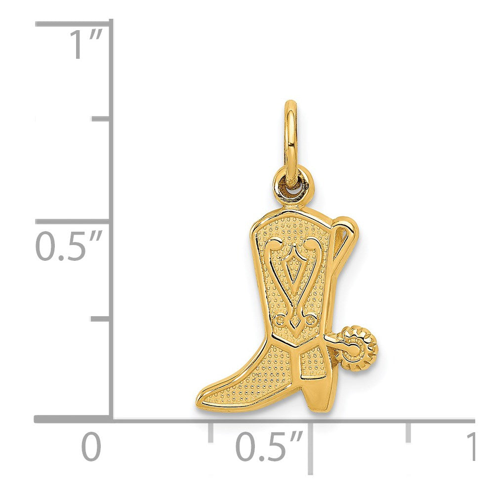 Gold Textured Small Cowboy Boot Charm Necklace Model-C458 - Charlie & Co. Jewelry