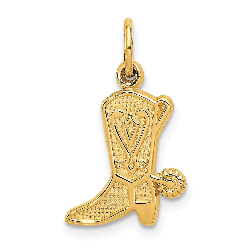 Gold Textured Small Cowboy Boot Charm Necklace Model-C458 - Charlie & Co. Jewelry