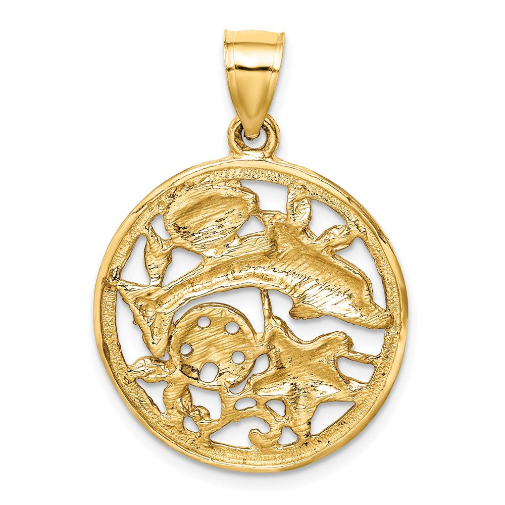 Charlie & Co Jewelry | 14k Diamond-cut Dolphin And Shells Circle Pendant - Model C4598